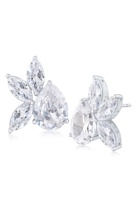 Pear & Marquise Cut Cubic Zirconia Cluster Stud Earrings