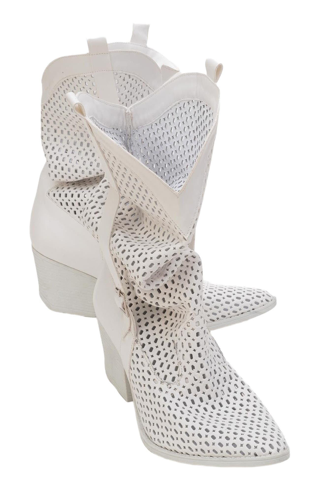 Larry Western Cut-Out Summer Boots, Alternate, color, White Faux Leather