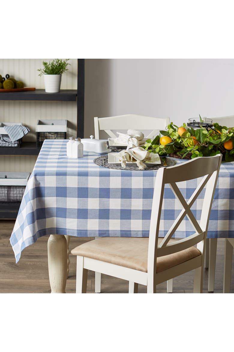 Buffalo Check Woven Cotton Tablecloth, Alternate, color, Stonewash Blue