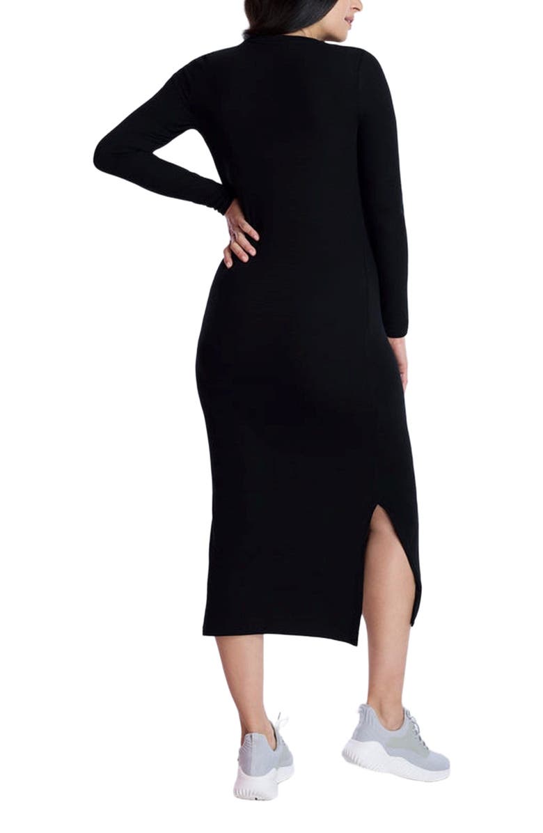 MOTHERHOOD MATERNITY Crew Neck Rib Knit Long Sleeve Column Dress, Alternate, color, Black