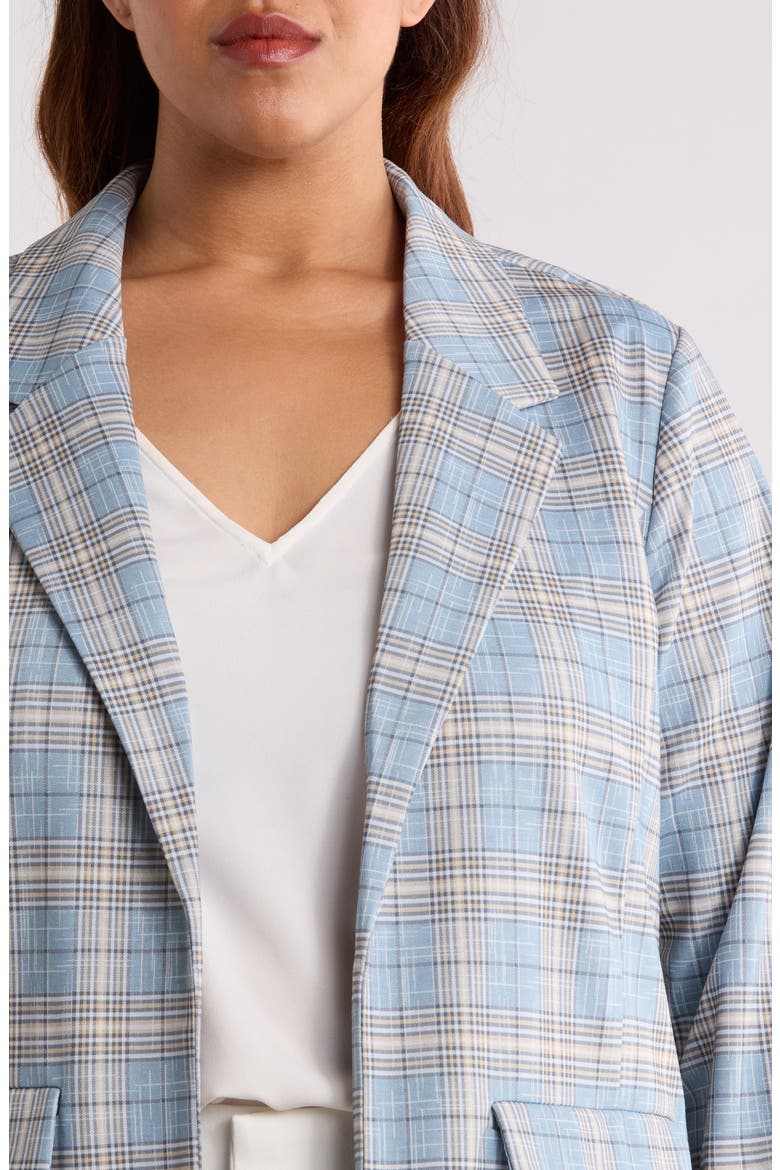Plaid Open Front Boyfriend Blazer, Alternate, color, SHADOW BLUE MULTI