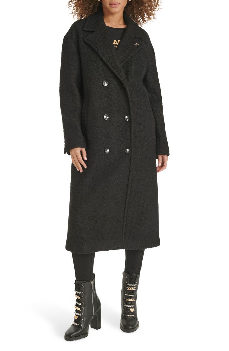 KARL LAGERFELD PARIS Textured Double Breasted Coat, Main, color, Black