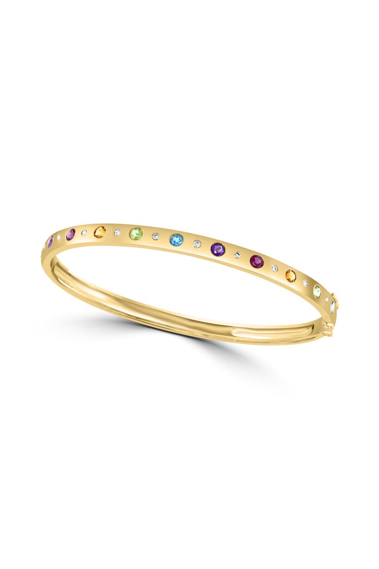 925 Gold Plated Silver Rainbow Gemstone Bangle, Main, color, 14K Gold Plate