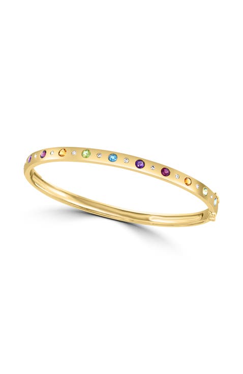 925 Gold Plated Silver Rainbow Gemstone Bangle