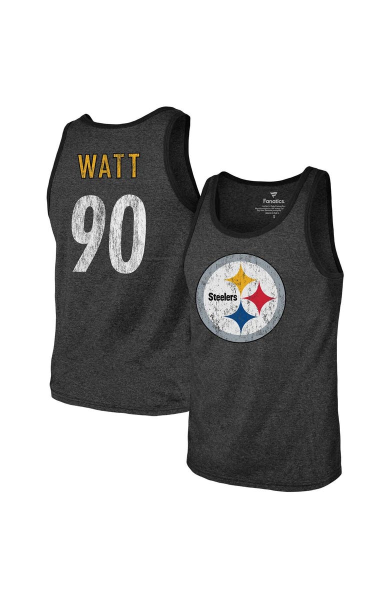 Majestic Threads Men's Majestic Threads T.J. Watt Black Pittsburgh Steelers Name & Number Tri-Blend Tank Top, Main, color, 