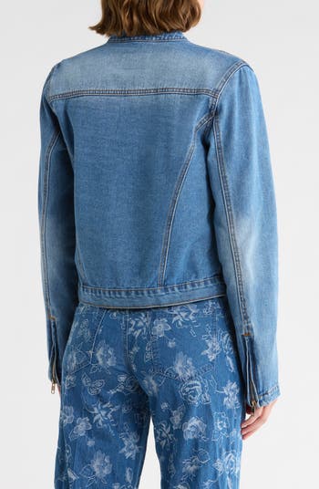 Zip Cuff Denim Moto Jacket