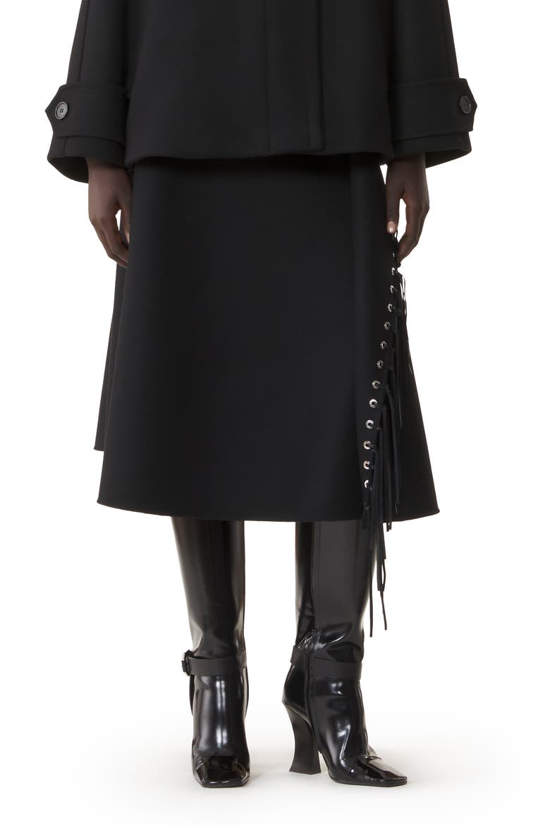 Fringed Skirt In Double-Faced Cashmere Wool, Alternate, color, Black