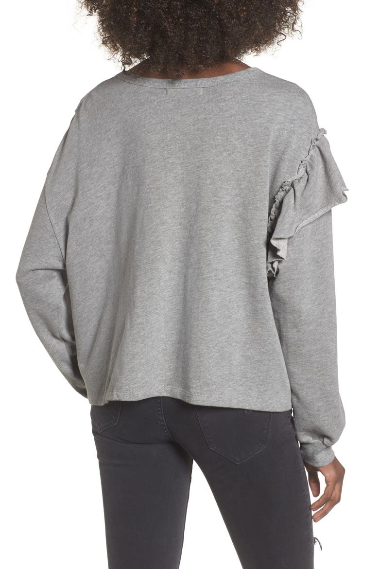 Asymmetric Ruffle Sweatshirt, Alternate, color, HEATHER GREY