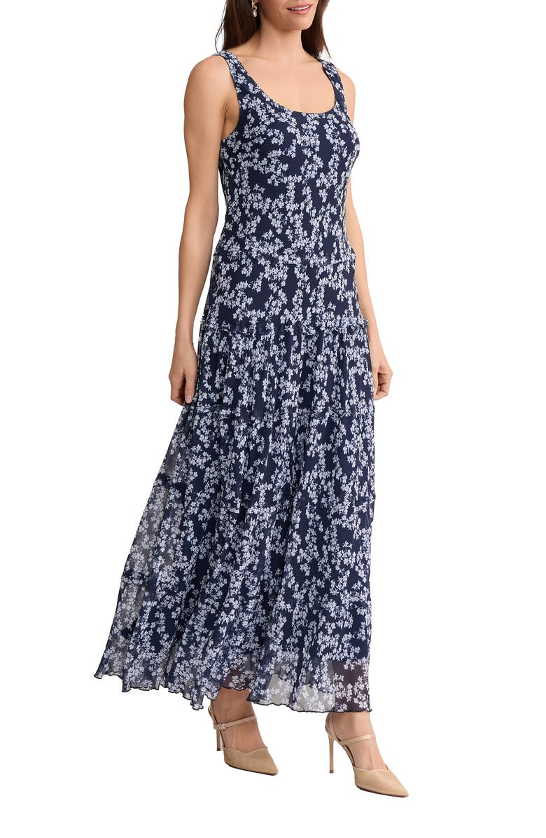 Jones New York Spring Print Sleeveless Maxi Dress, Alternate, color, Pacific Navy / Natural White