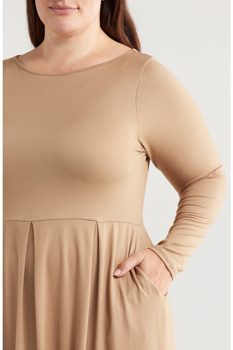 Fit & Flare Long Sleeve Jersey Midi Dress, Alternate, color, WHEAT