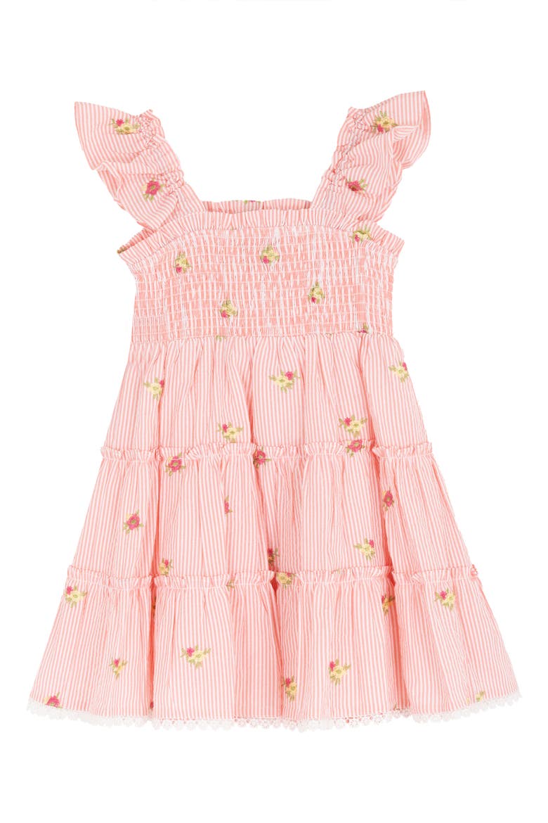 Kids' Embroidered Seersucker Smocked Dress, Alternate, color, PINK