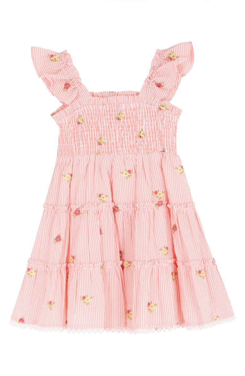 Rare Editions Kids' Embroidered Seersucker Smocked Dress, Alternate, color, Pink