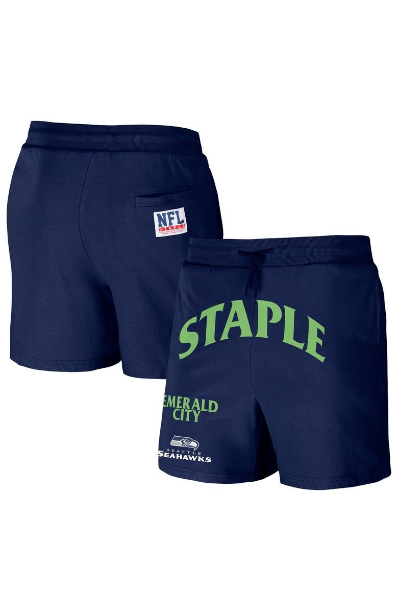 STAPLE Men's NFL x Staple Navy Seattle Seahawks Throwback Vintage Wash Fleece Shorts, Main, color, Navy