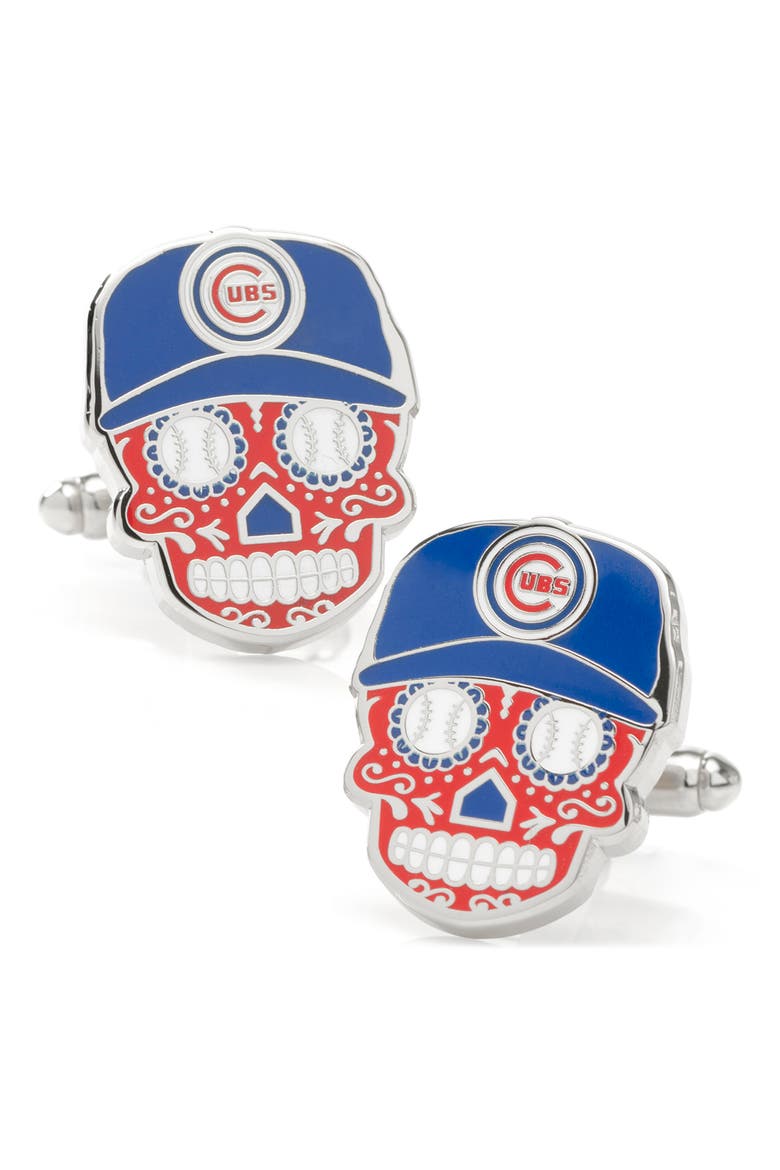 Chicago Cubs Sugar Skull Cuff Links, Main, color, RED