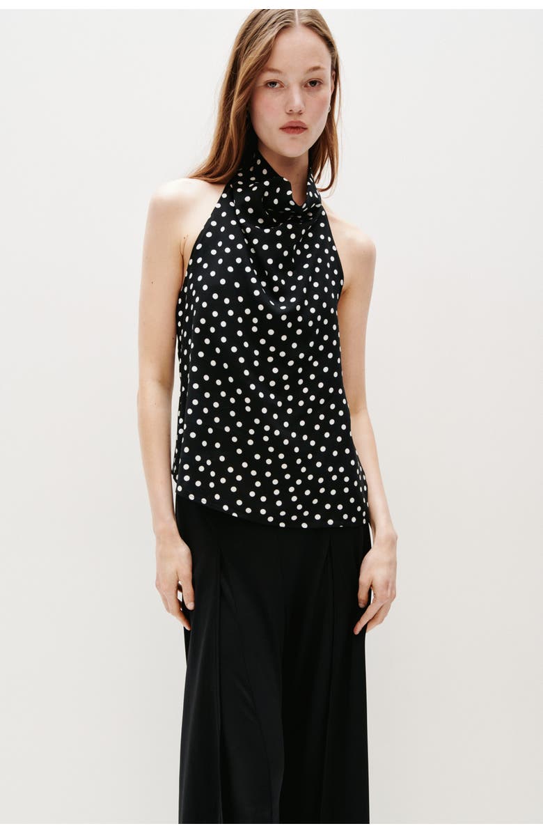 H&M Viscose Halterneck Top, Alternate, color, Black/Polka Dot