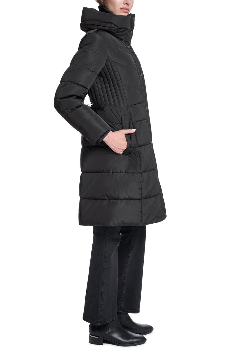 Taffeta Down & Feather Fill Puffer Coat with Stowaway Hood, Alternate, color, BLACK