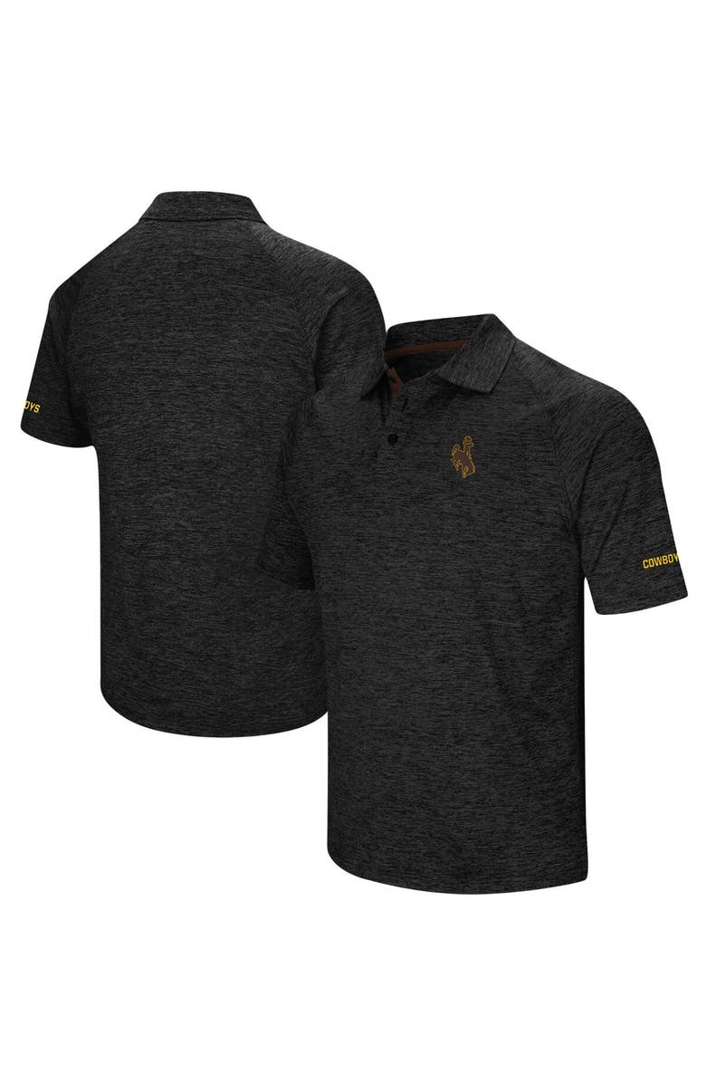 COLOSSEUM Men's Colosseum Heathered Black Wyoming Cowboys Primary Logo Down Swing Raglan Polo, Main, color, Heather Black