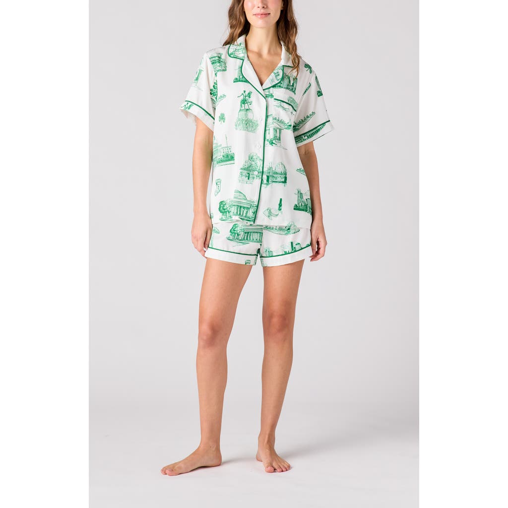 Katie Kime Boston Toile Shorts Set In Green