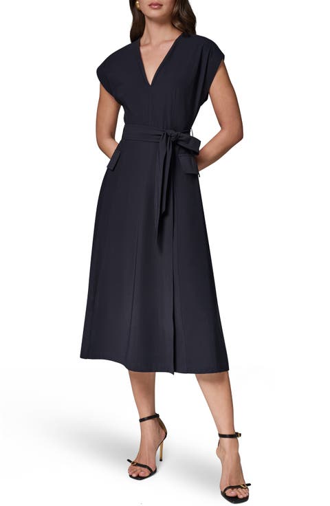 Belted Twill Midi Dress