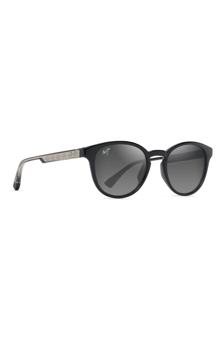Maui Jim Hiehie 50mm Gradient PolarizedPlus2<sup>®</sup> Small Round Sunglasses, Alternate, color, Shiny Black W/Trans Light Grey