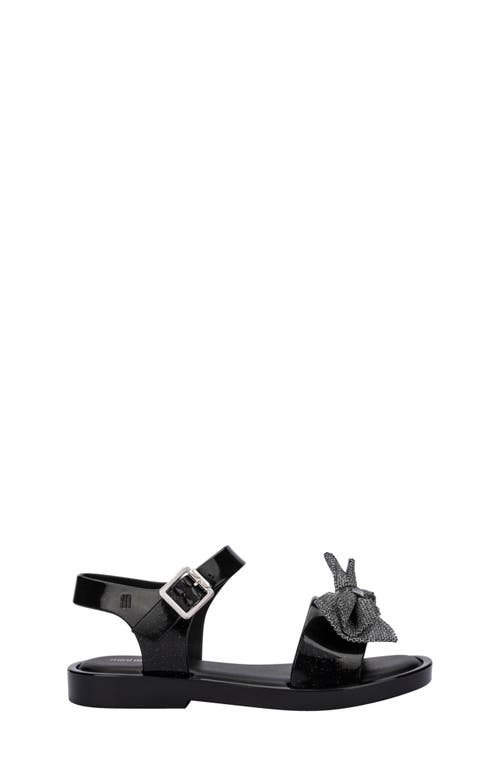 Mini Melissa Girls Black Glitter Bow Jelly Sandals In Glitter Black
