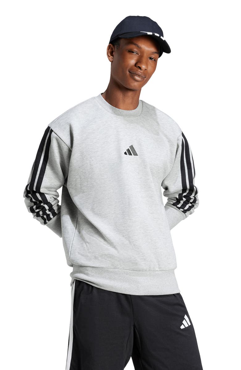 adidas Essential 3-Stripes Fleece Pullover, Alternate, color, Medium Grey Heather/ /