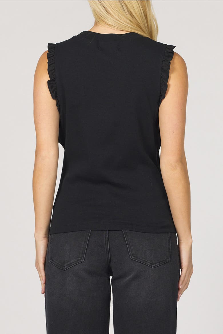 Bridget Rib Tank with Leather Ruffle Trim, Alternate, color, Jet Black