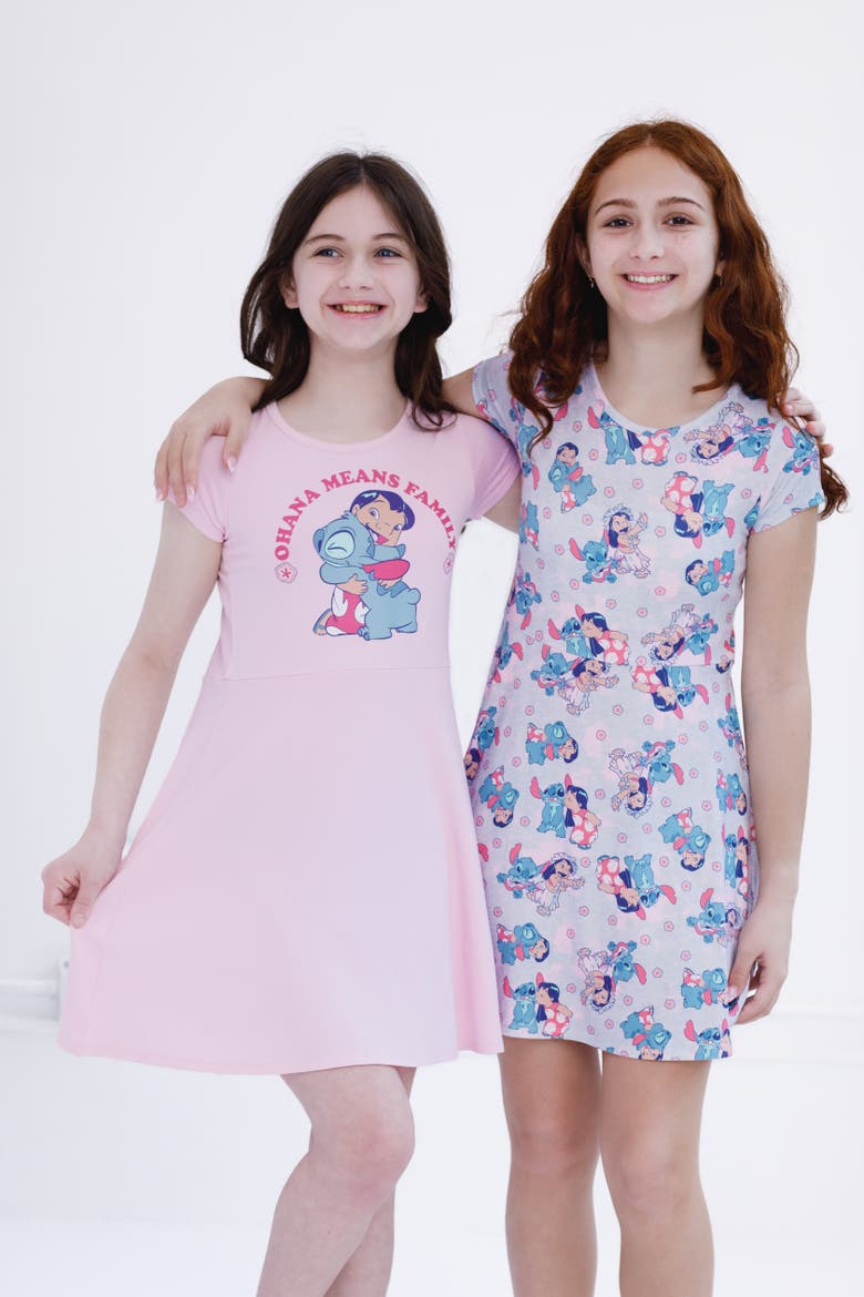 Lilo & Stitch 2-Pack Skater Dresses, Alternate, color, Lilo Stitch Pink Grey