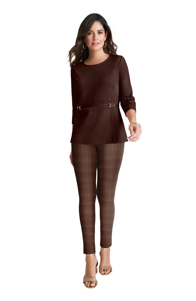 Jessica London Ponte Legging, Main, color, Brown Plaid