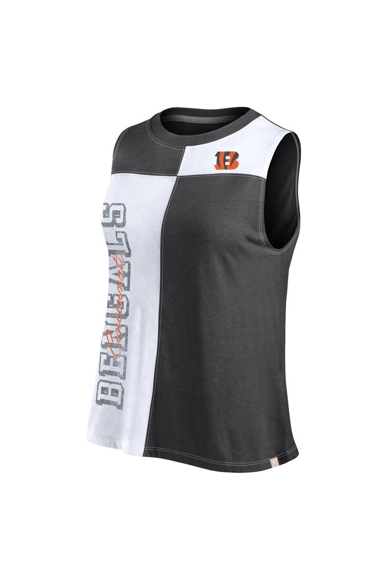 Women's Fanatics Branded Black/White Cincinnati Bengals Script Color Block Tank Top, Alternate, color, Black