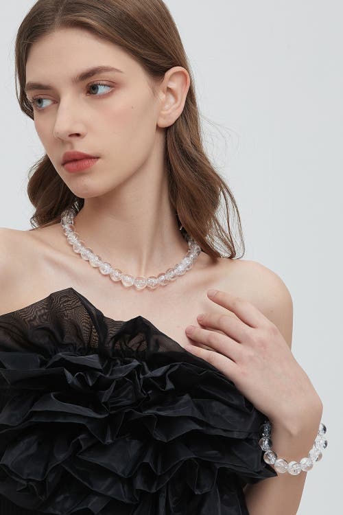 Classicharms Frostnova Azeztulite Clear Phantom Large Crystal Sphere Necklace-14mm In Silver