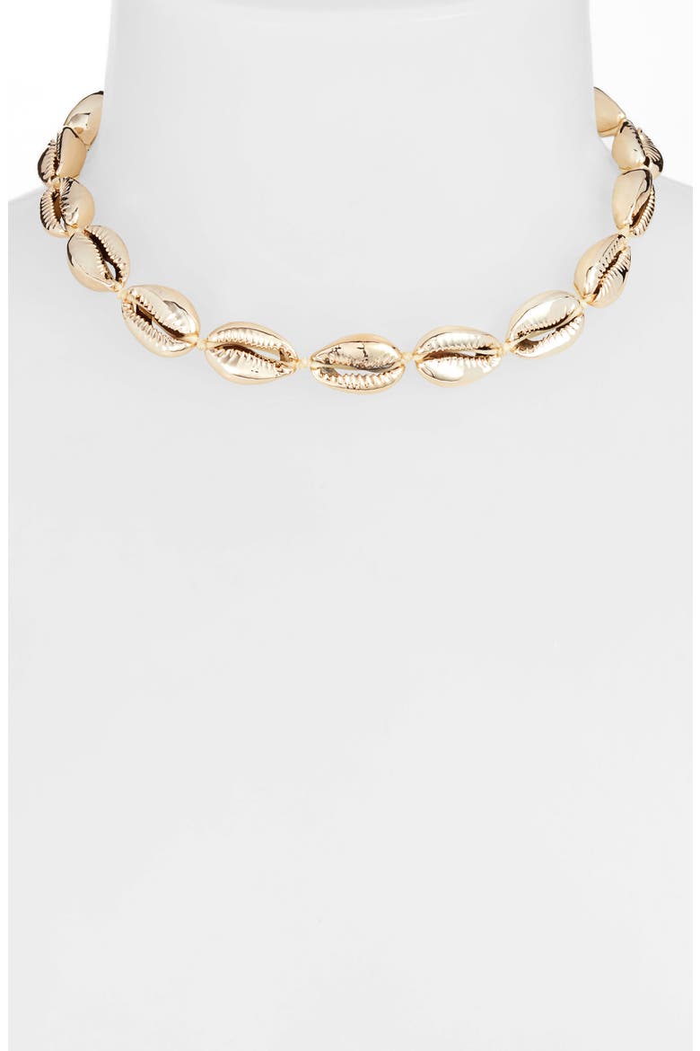 Shell Collar Necklace, Alternate, color, GOLD