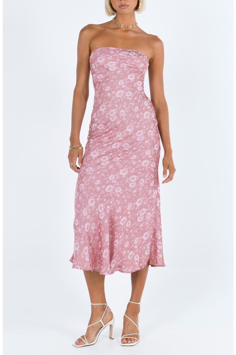 Salvin Floral Strapless Midi Dress, Main, color, PINK