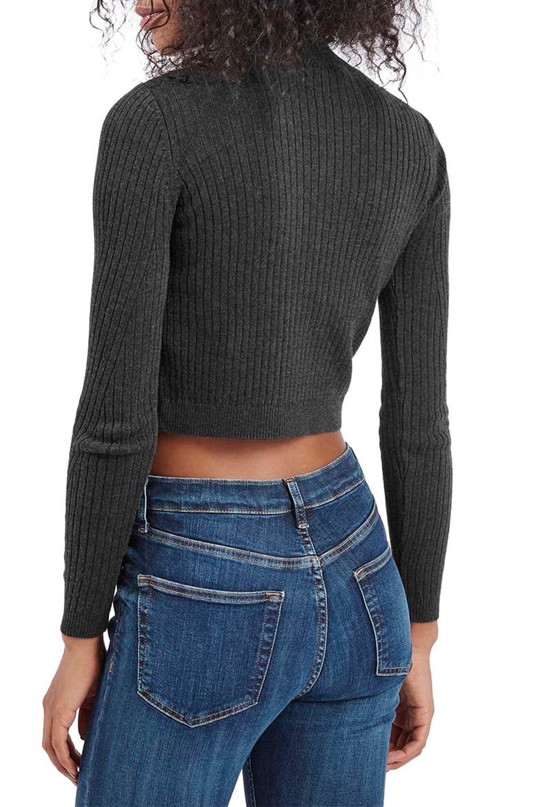 Ribbed Long Sleeve Crop Top, Alternate, color, CHARCOAL