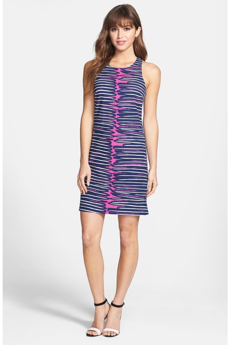 'Loma' Print Stretch Cotton Shift Dress, Main, color, BRIGHT PLUM