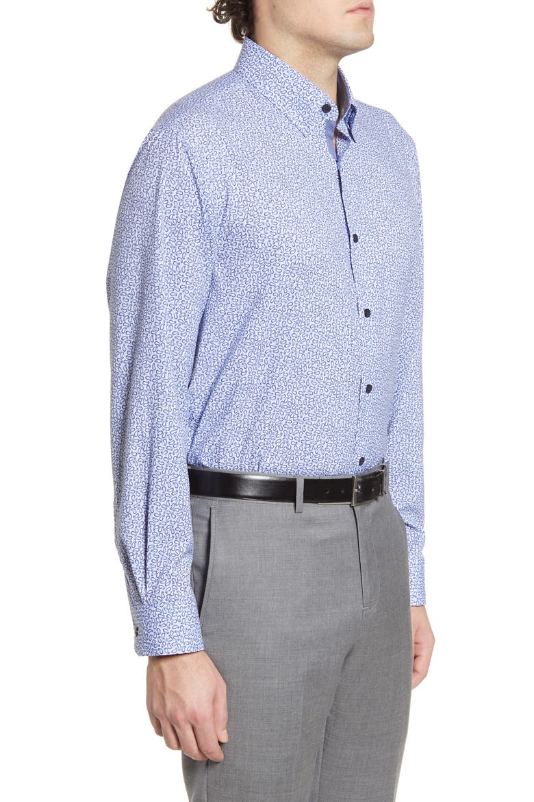 Trim Fit Performance Paisley Dress Shirt, Alternate, color, BLUE