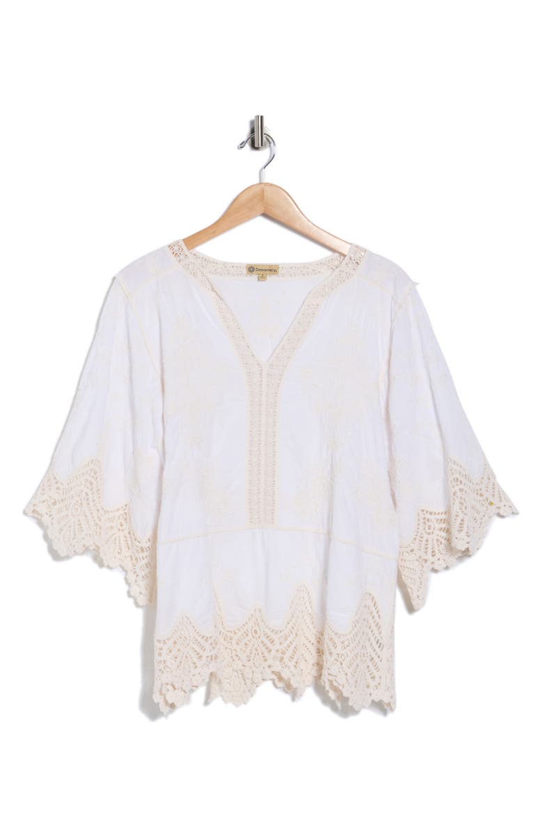 Democracy Crochet Cotton Peplum Top, Main, color, Off White / Natural