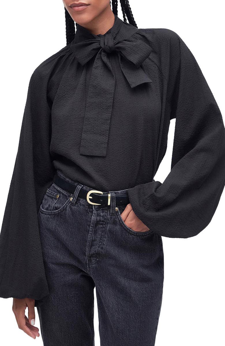 Barbour Alberta Pussy Bow Cotton Seersucker Top, Main, color, 