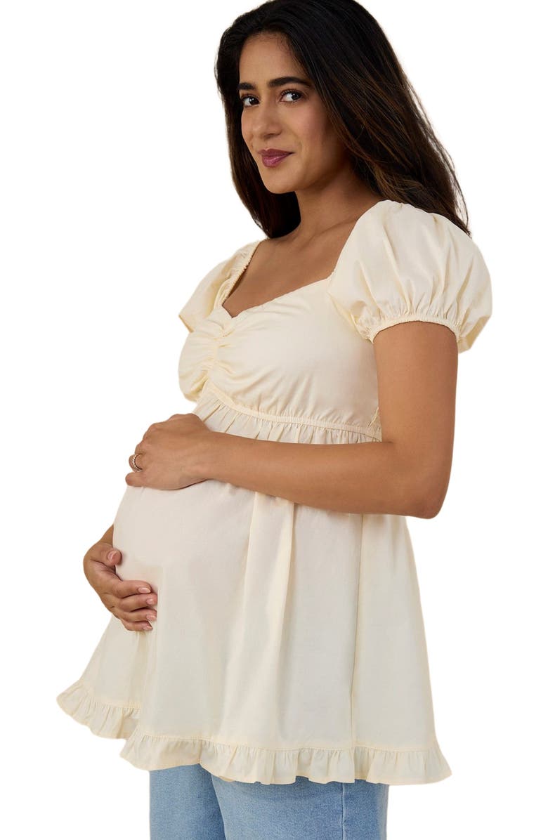 MOTHERHOOD MATERNITY Off the Shoulder Short Sleeve Babydoll Maternity Top, Alternate, color, Winter White