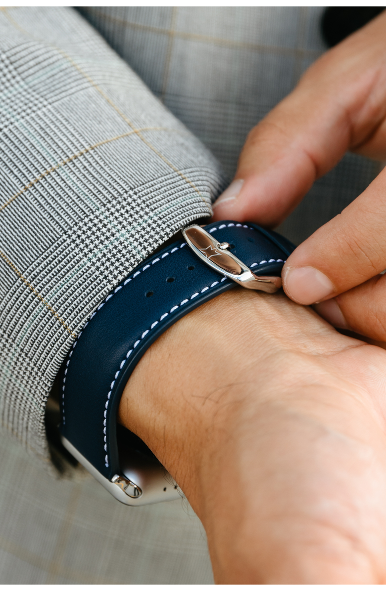 Bluebonnet Le Petit Prince Italian Leather Apple Watch Band, Alternate, color, Midnight Blue