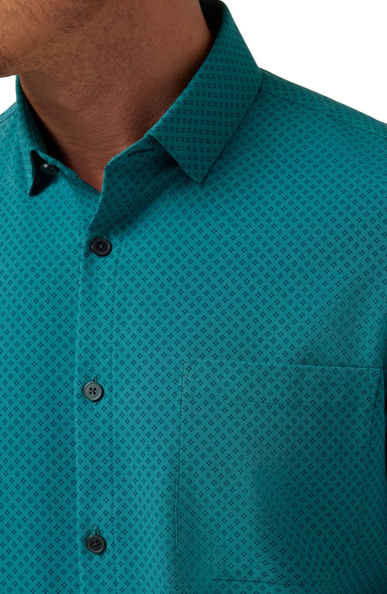 Mizzen+Main Leeward Trim Fit Short Sleeve Performance Button-Up Shirt, Alternate, color, Dark Teal Clover