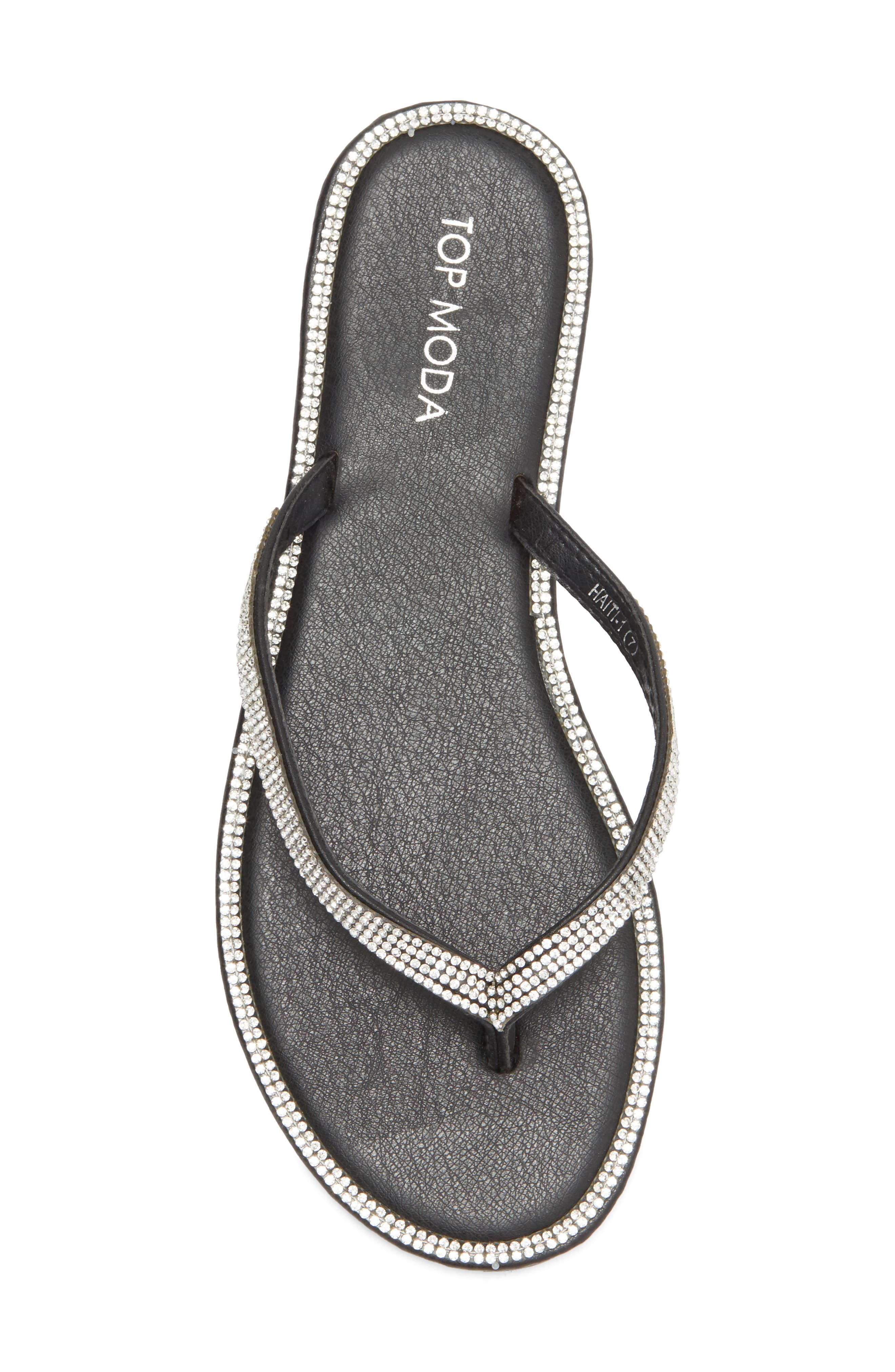 TOP MODA Haiti Rhinestone Embellished Flip Flop, Alternate, color, Black Pu