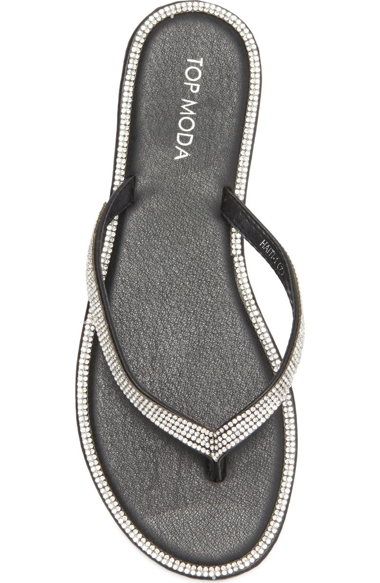 TOP MODA Haiti Rhinestone Embellished Flip Flop, Alternate, color, Black Pu
