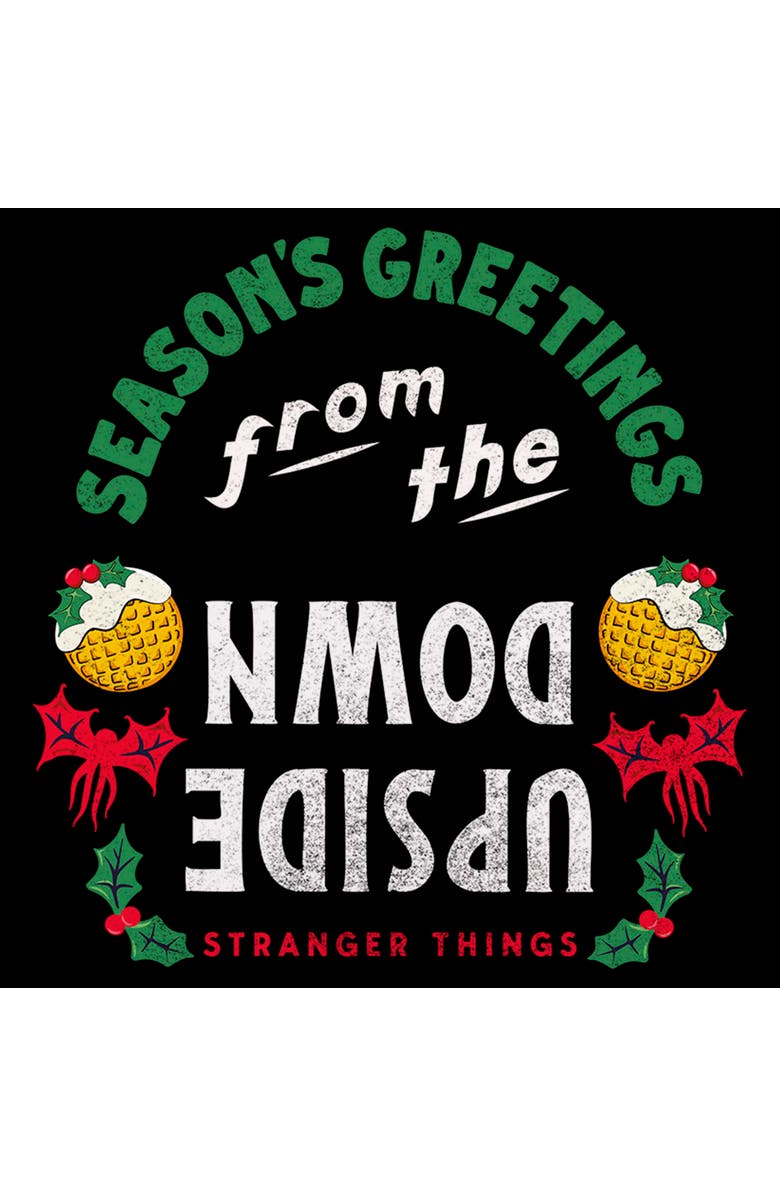 Stranger Things Men's Stranger Things Christmas Season's Greetings  Graphic T-Shirt, Alternate, color, Black