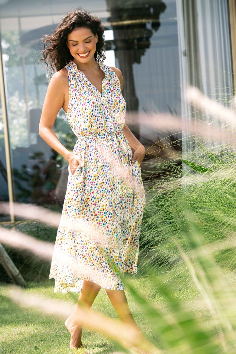 Tracy Cotton Printed Tiered Midi Shirtdress, Alternate, color, Wildflower Fields