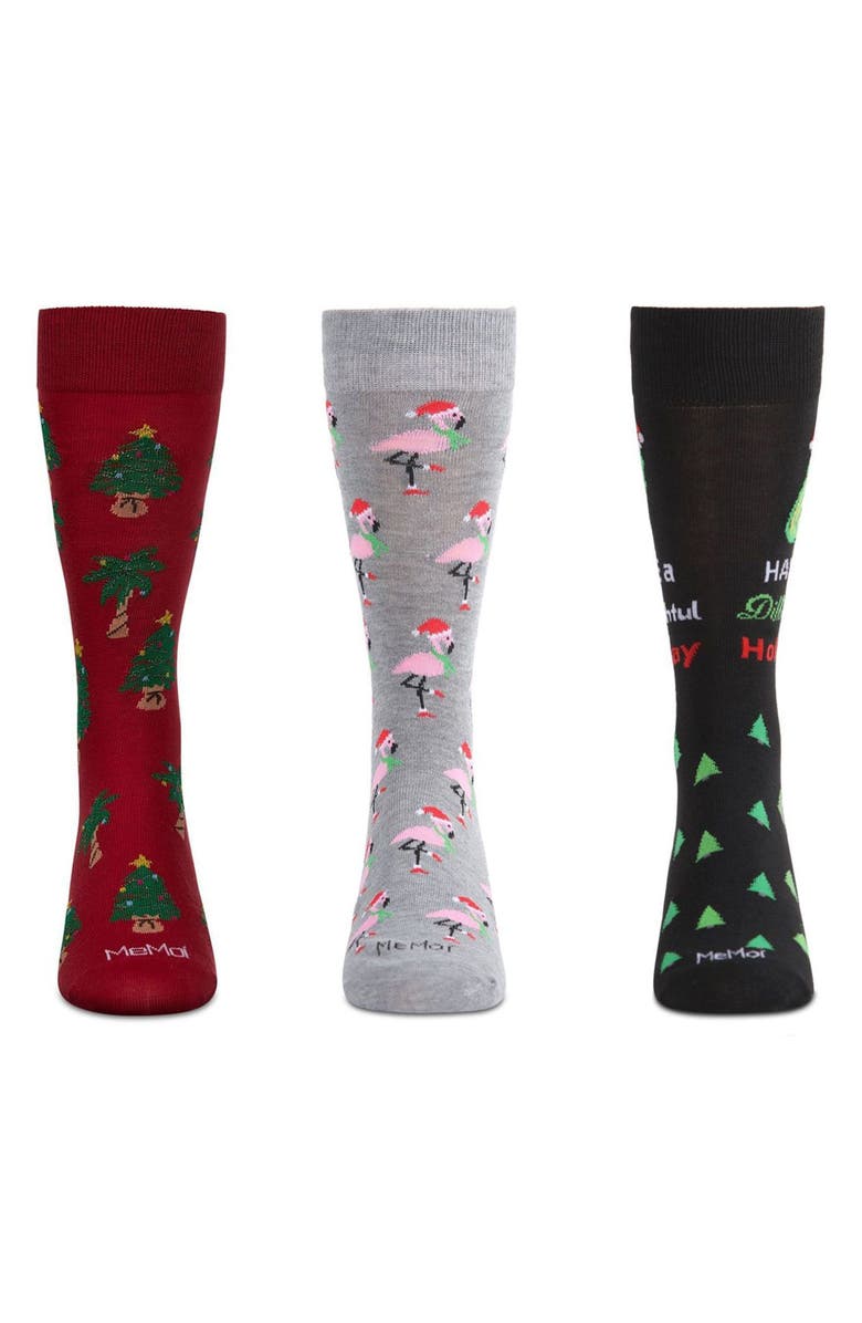 MeMoi Assorted 3-Pack Christmas Socks, Main, color, Black