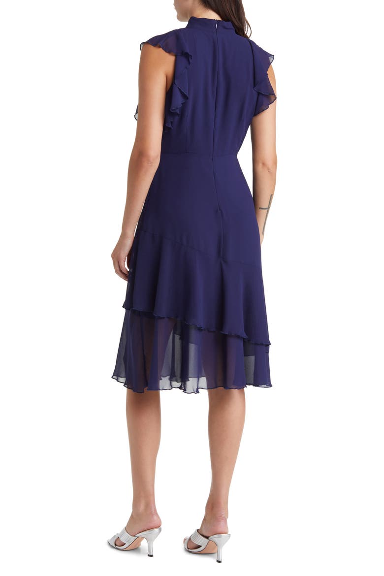 Ruffle Mock Neck Midi Dress, Alternate, color, NAVY
