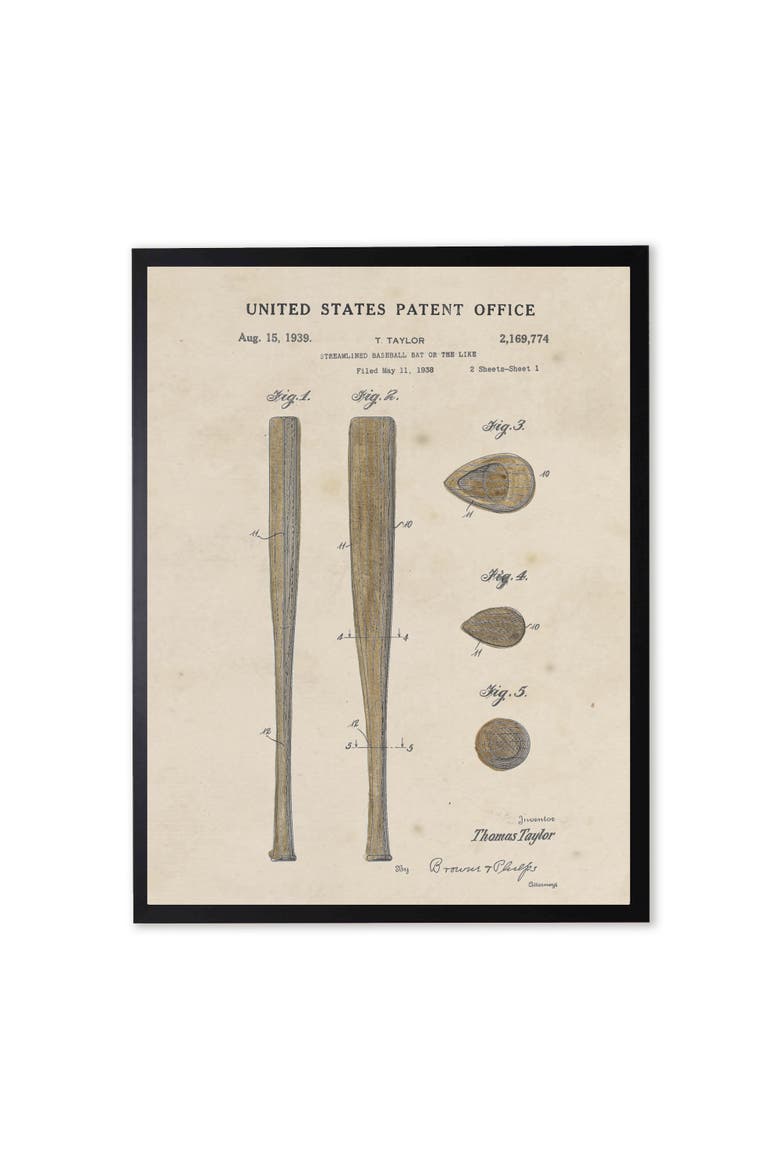 Baseball Bat Patent in Black Frame, Main, color, Multi
