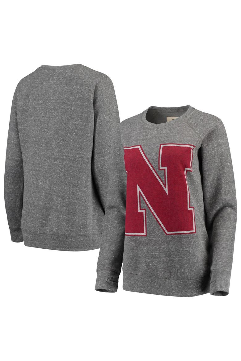 Women's Pressbox Heathered Gray Nebraska Huskers Big Team Logo Knobi Fleece Tri-Blend Crew Neck Sweatshirt, Main, color, Heather Gray