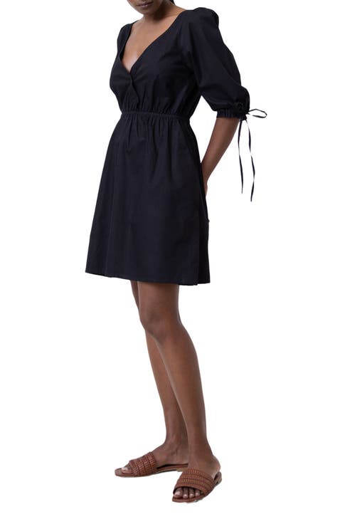 Gathered Elbow Sleeve Short Dress